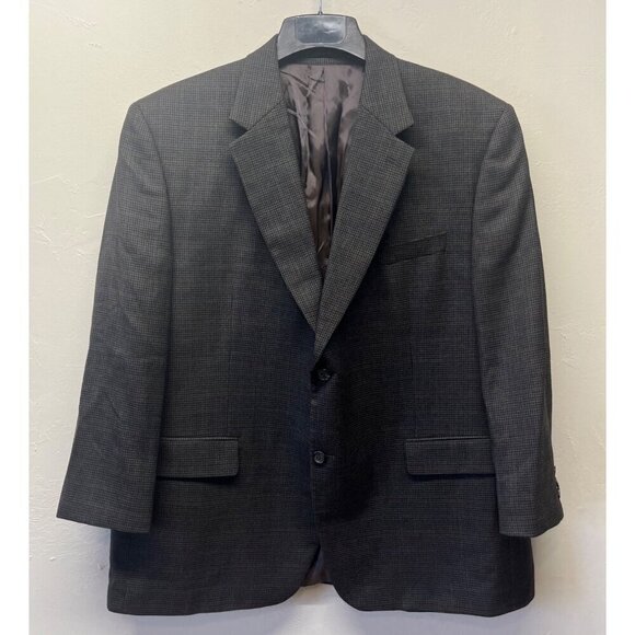 Ralph Lauren Wool Sport Coat Blazer Jacket Houndstooth 46R Dark Gray Black - Picture 1 of 12